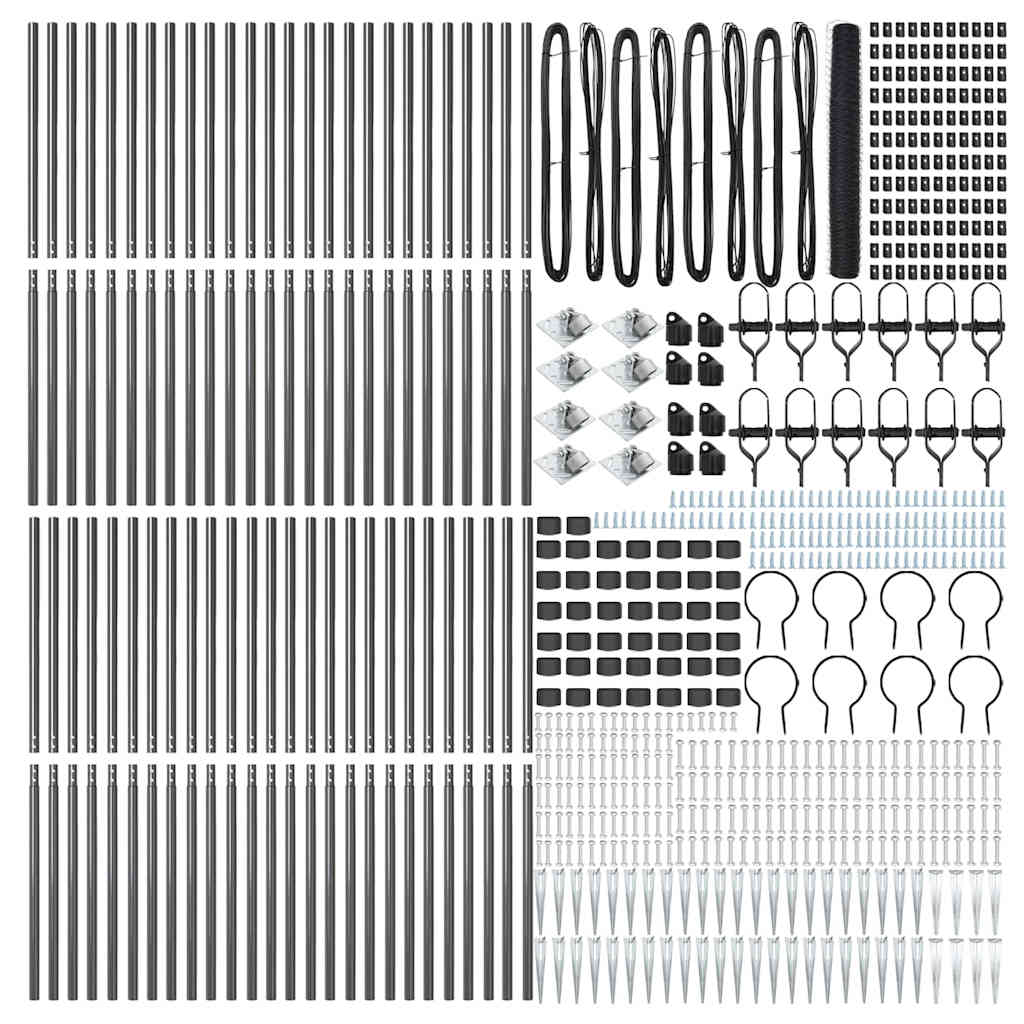 Hexagonal Fence with Post 100 x 1.4 m PVC-Coated Steel Grey
