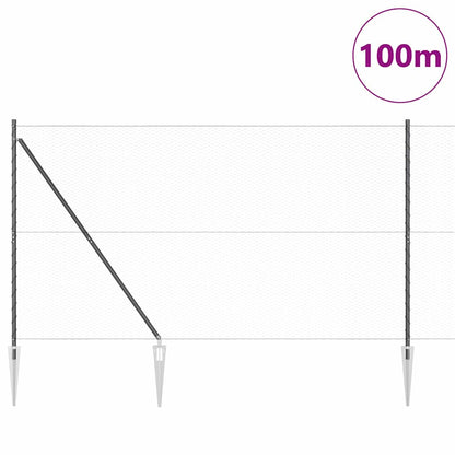 Hexagonal Fence with Post 100 x 1.5 m PVC-Coated Steel Grey