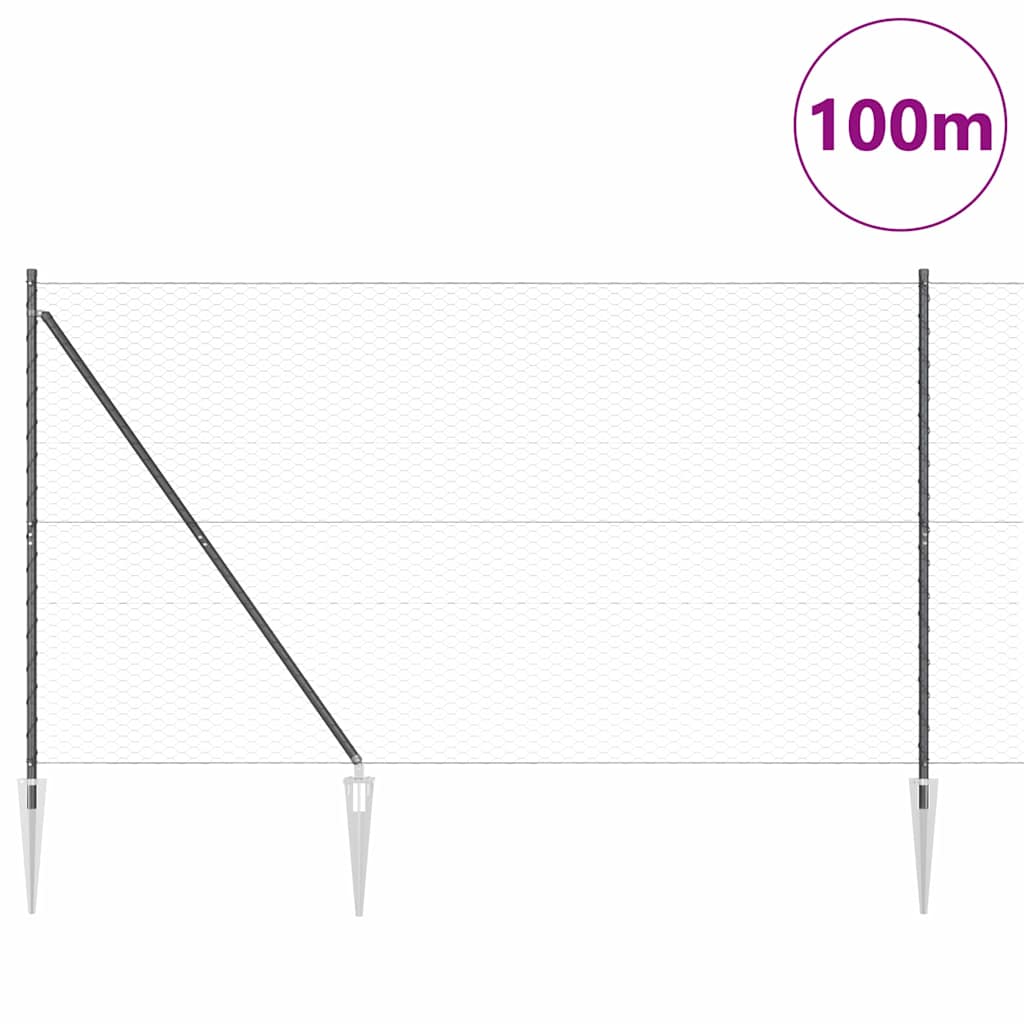 Hexagonal Fence with Post 100 x 1.5 m PVC-Coated Steel Grey