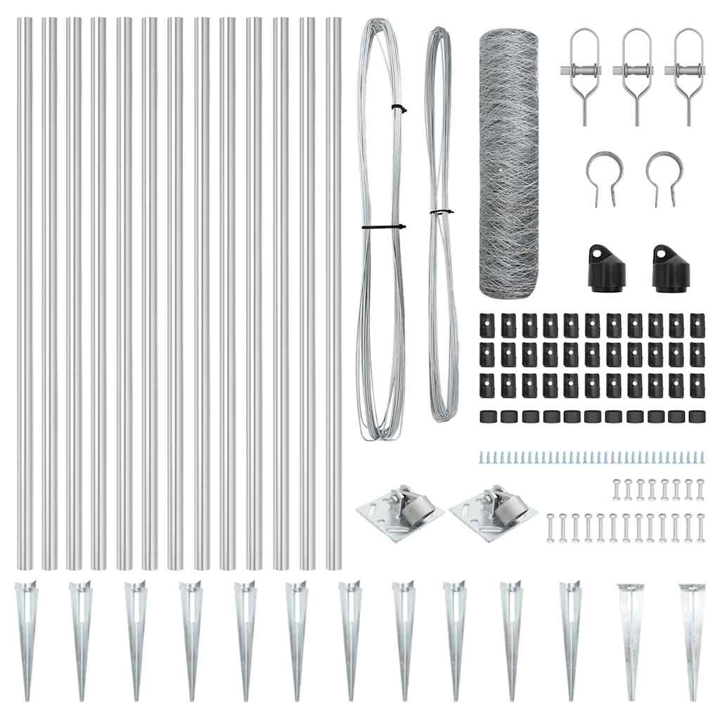 Hexagonal Fence with Post 25 x 0.4 m Galvanised Steel Silver