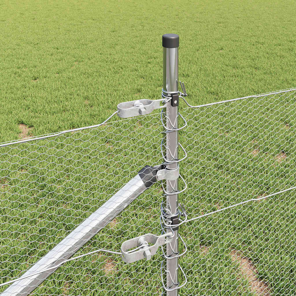 Hexagonal Fence with Post 25 x 0.5 m Galvanised Steel Silver