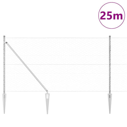 Hexagonal Fence with Post 25 x 1.2 m Galvanised Steel Silver