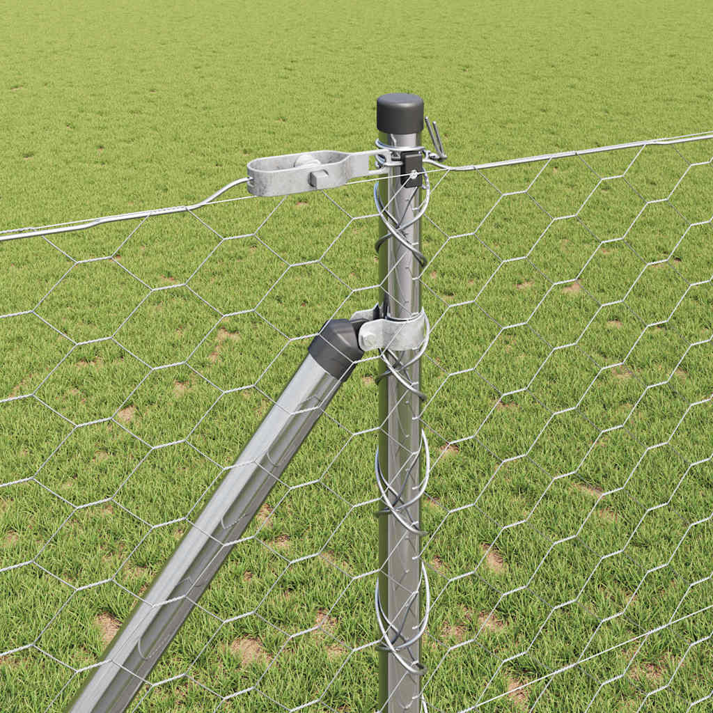 Hexagonal Fence with Post 25 x 1.4 m Galvanised Steel Silver