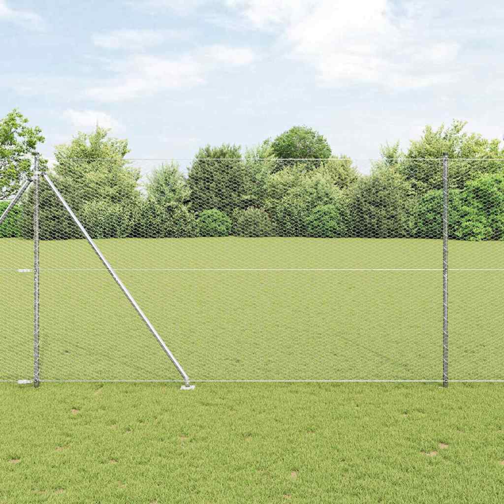 Hexagonal Fence with Post 25 x 1.5 m Galvanised Steel Silver