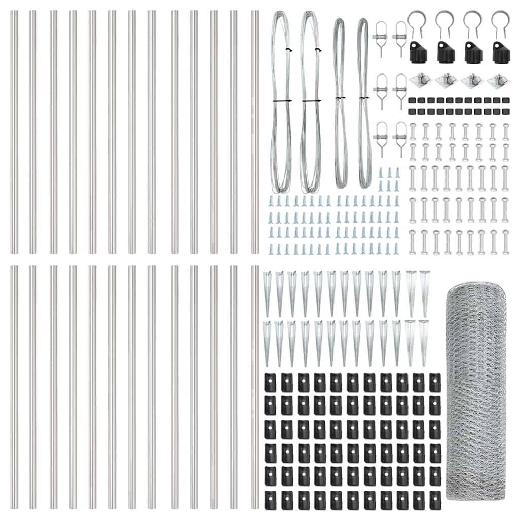 Hexagonal Fence with Post 50 x 0.8 m Galvanised Steel Silver