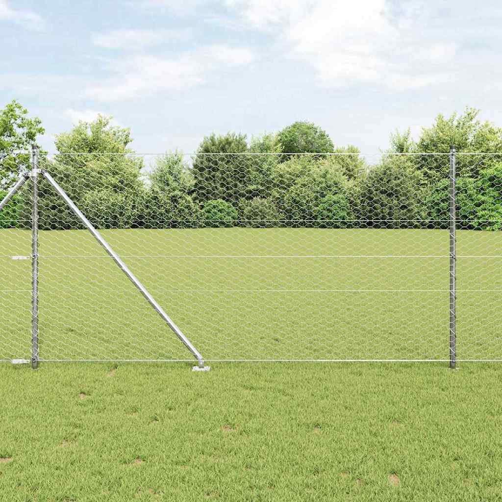 Hexagonal Fence with Post 50 x 1 m Galvanised Steel Silver Mesh
