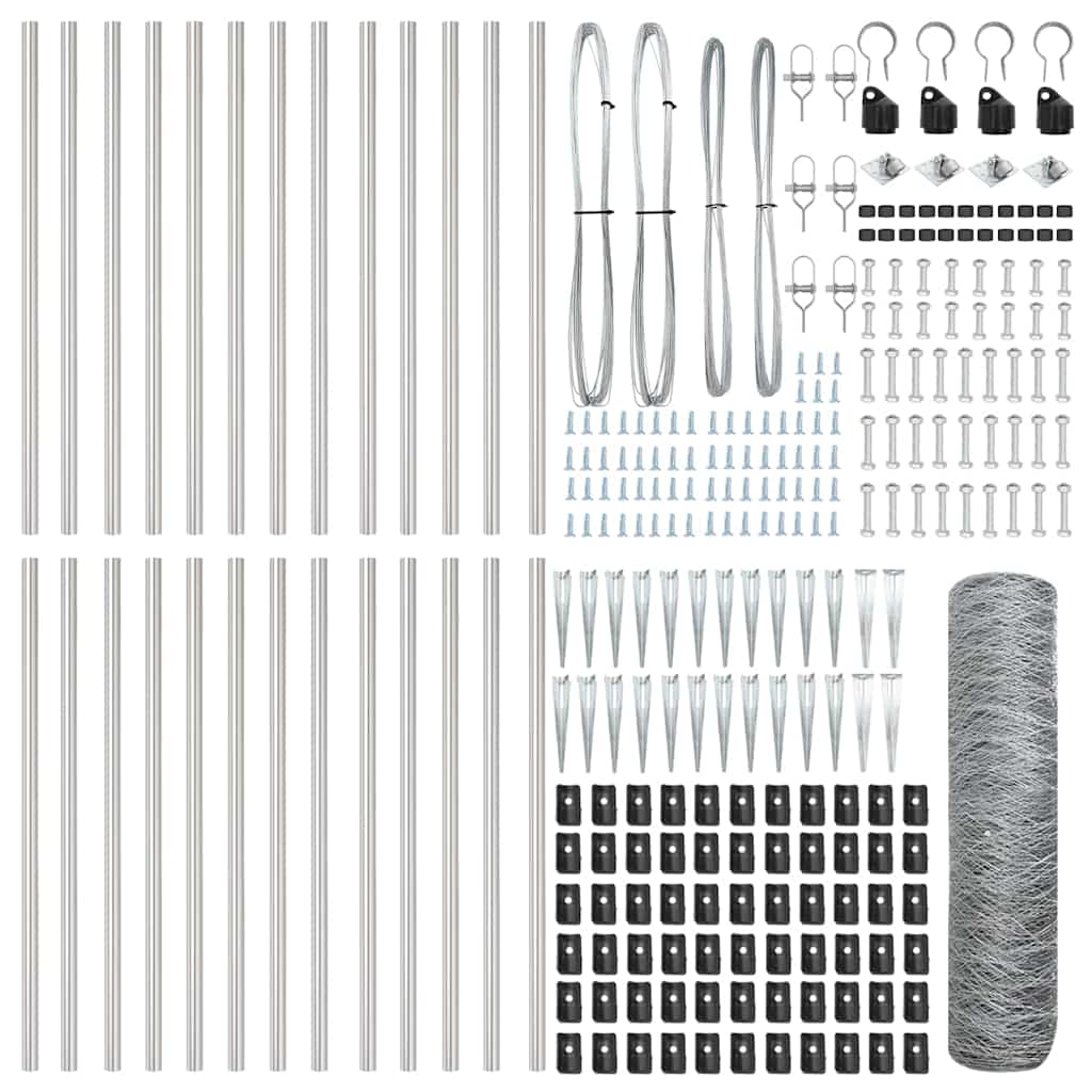 Hexagonal Fence with Post 50 x 1 m Galvanised Steel Silver Mesh