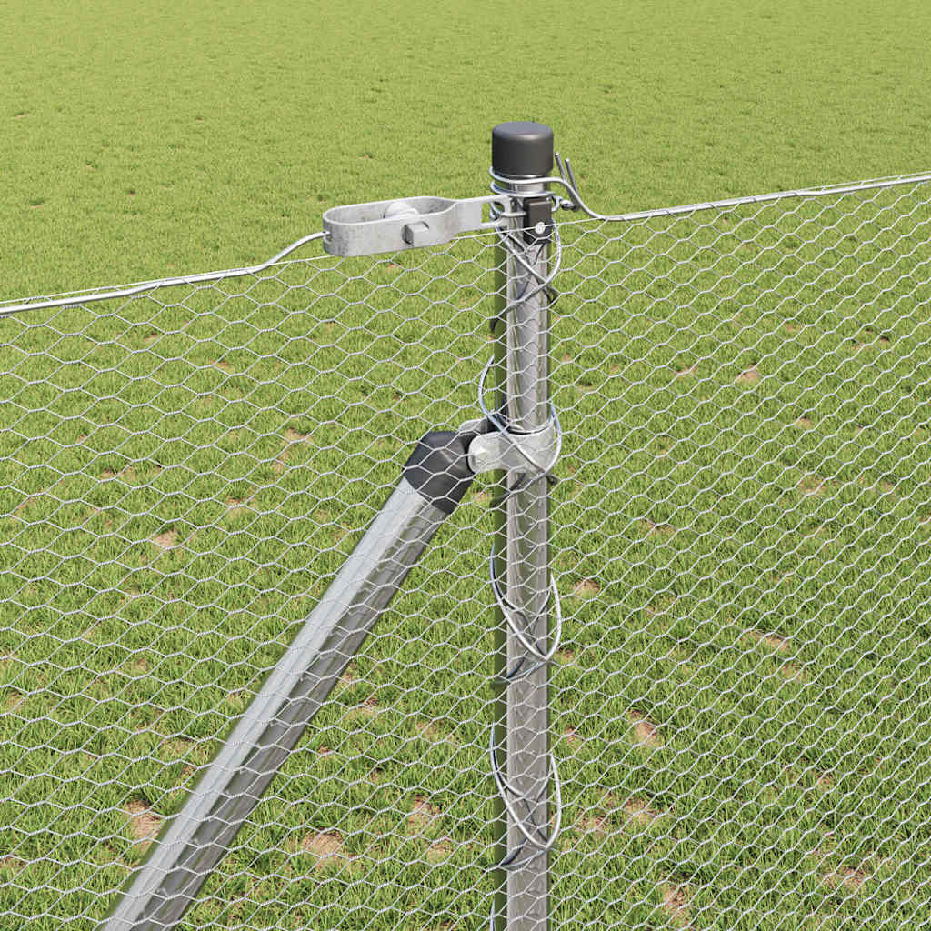 Hexagonal Fence with Post 50 x 1.2 m Galvanised Steel Silver