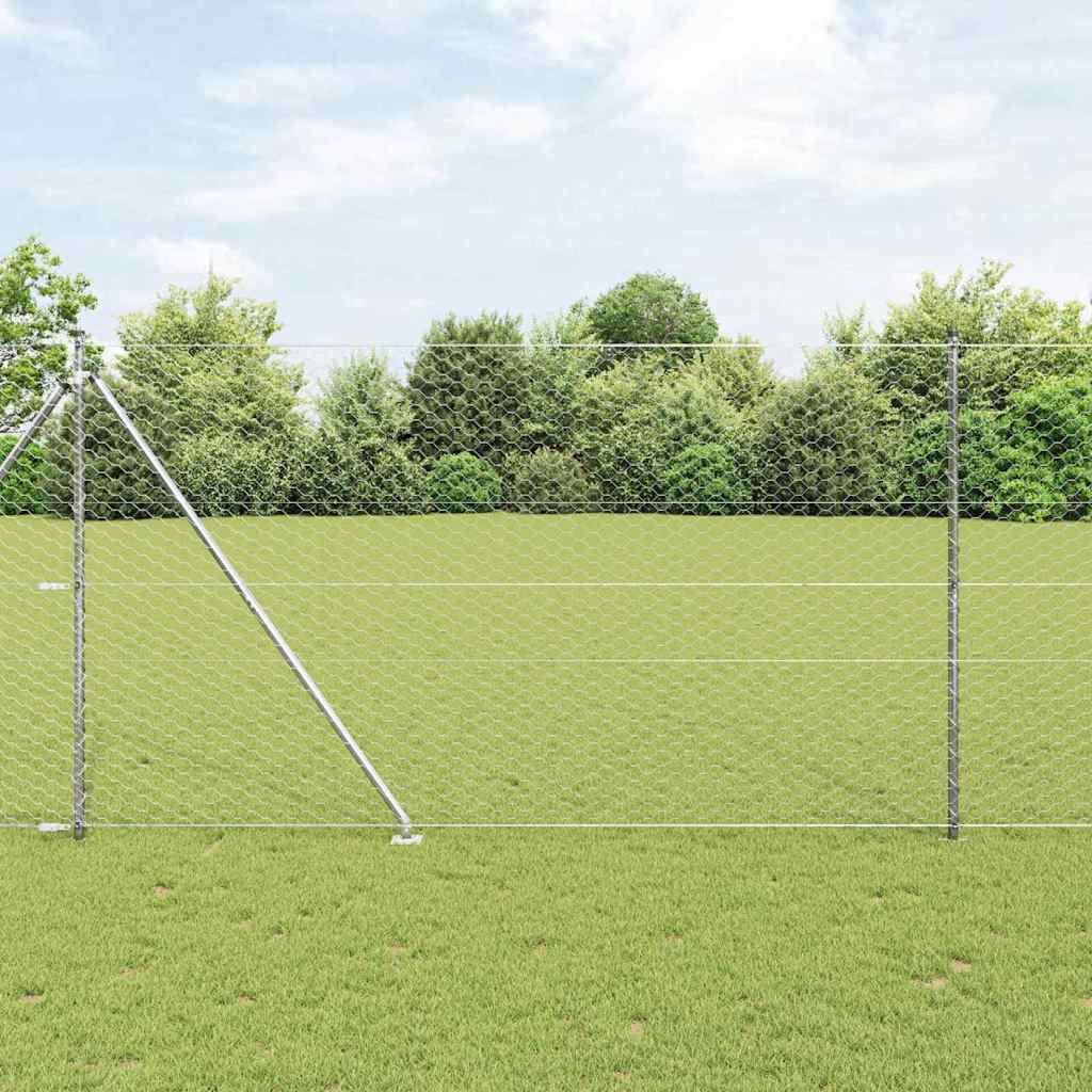 Hexagonal Fence with Post 50 x 1.6 m Galvanised Steel Silver