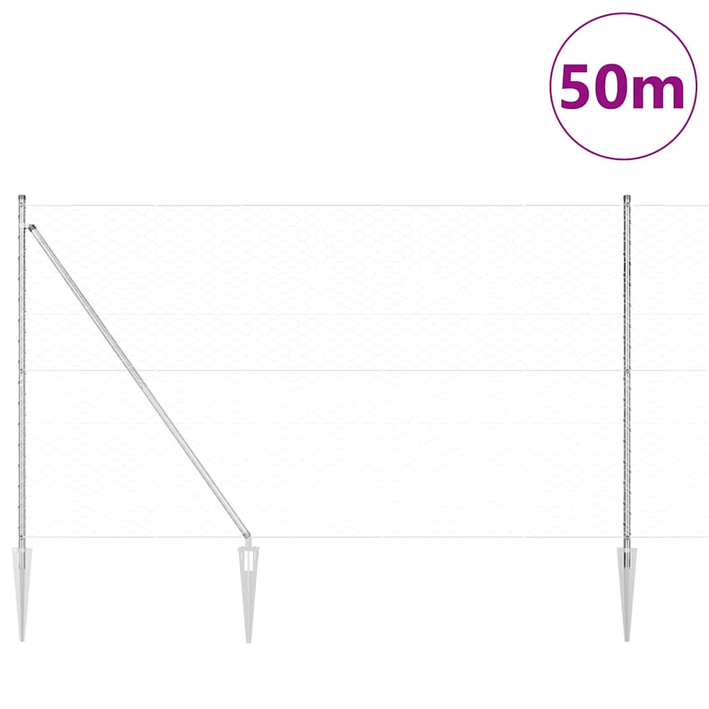 Hexagonal Fence with Post 50 x 1.6 m Galvanised Steel Silver
