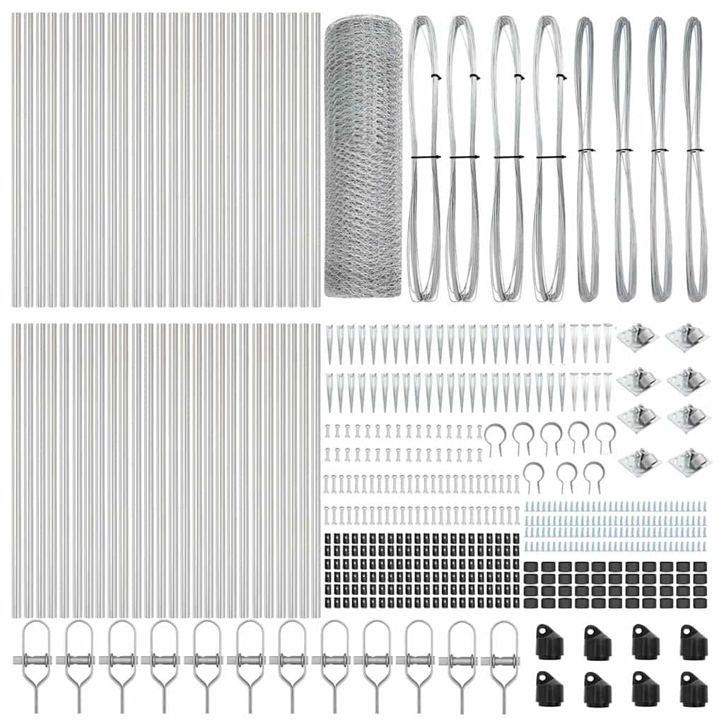 Hexagonal Fence with Post 100 x 0.4 m Galvanised Steel Silver