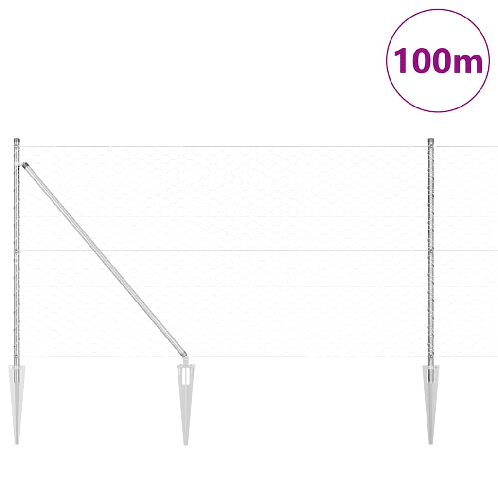 Hexagonal Fence with Post 100 x 1.2 m Galvanised Steel Silver
