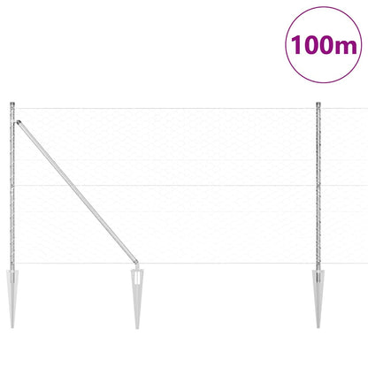 Hexagonal Fence with Post 100 x 1.4 m Galvanised Steel Silver