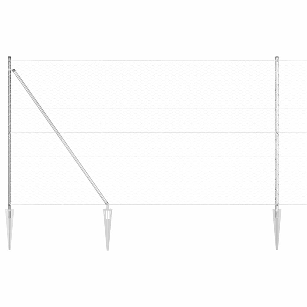 Hexagonal Fence with Post 100 x 1.5 m Galvanised Steel Silver