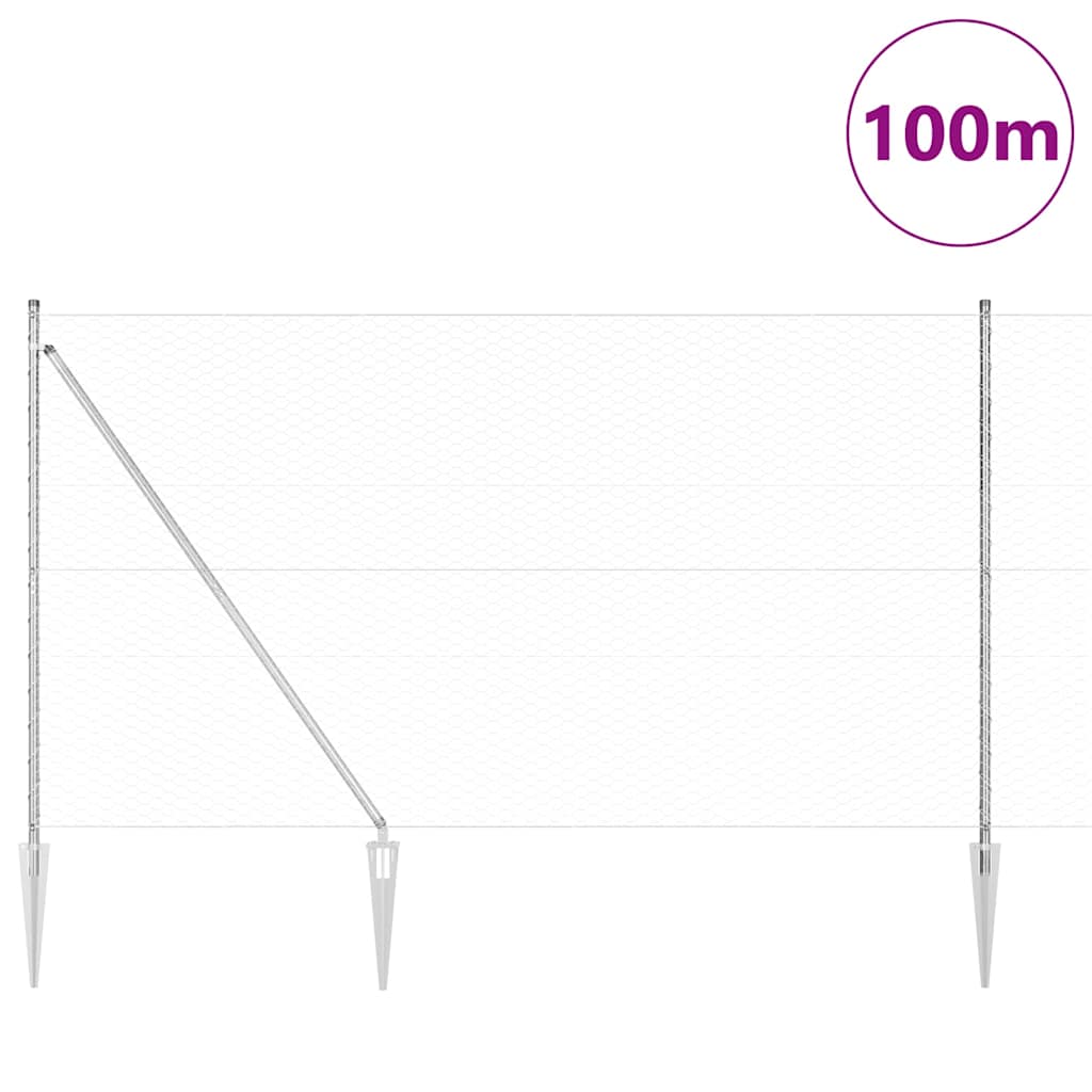 Hexagonal Fence with Post 100 x 1.5 m Galvanised Steel Silver