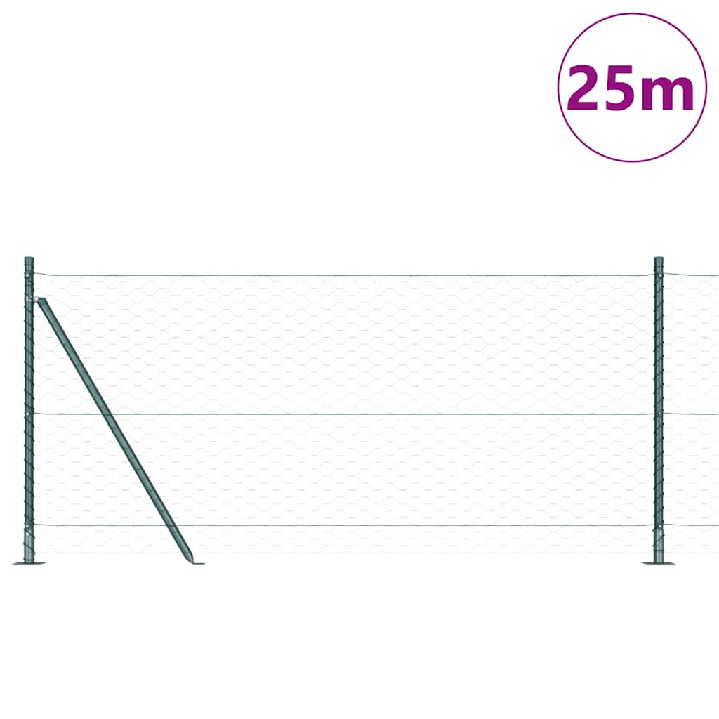 Hexagonal Fence with Concrete Base 25 x 0.8 m PVC-Coated Steel