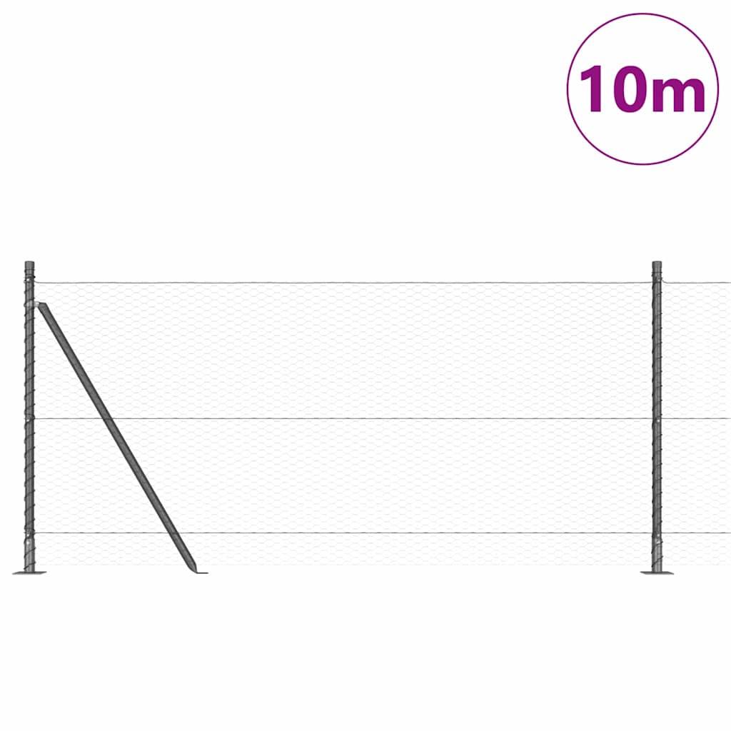 Hexagonal Fence with Concrete Base 10 x 0.8 m PVC-Coated Steel