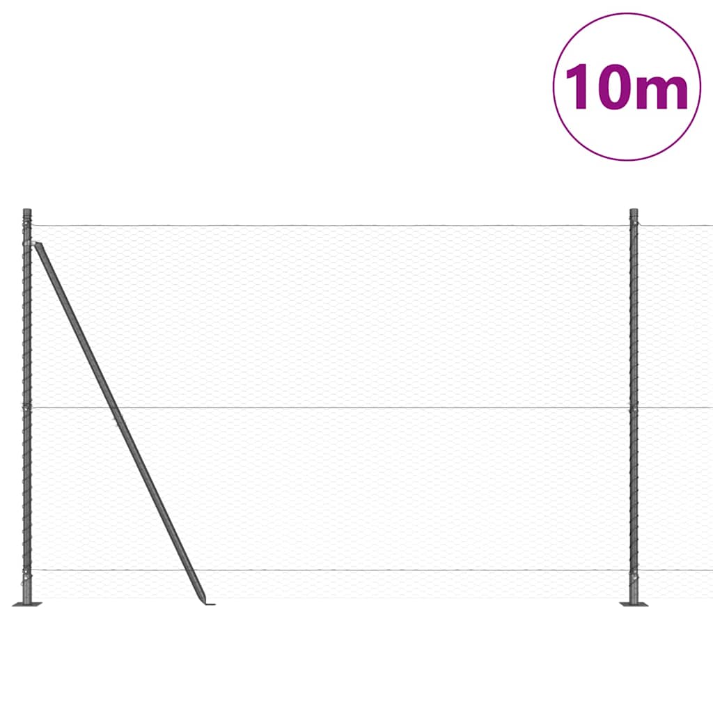 Hexagonal Fence with Concrete Base 10 x 1.6 m PVC-Coated Steel
