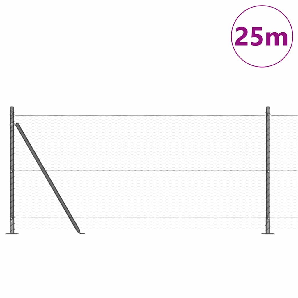 Hexagonal Fence with Concrete Base 25 x 1 m PVC-Coated Steel