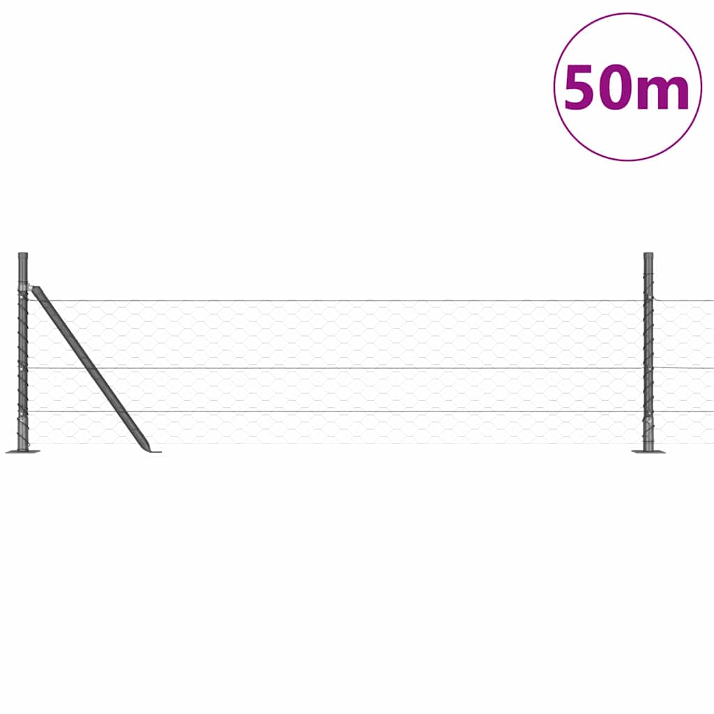 Hexagonal Fence with Concrete Base 50 x 0.5 m PVC-Coated Steel