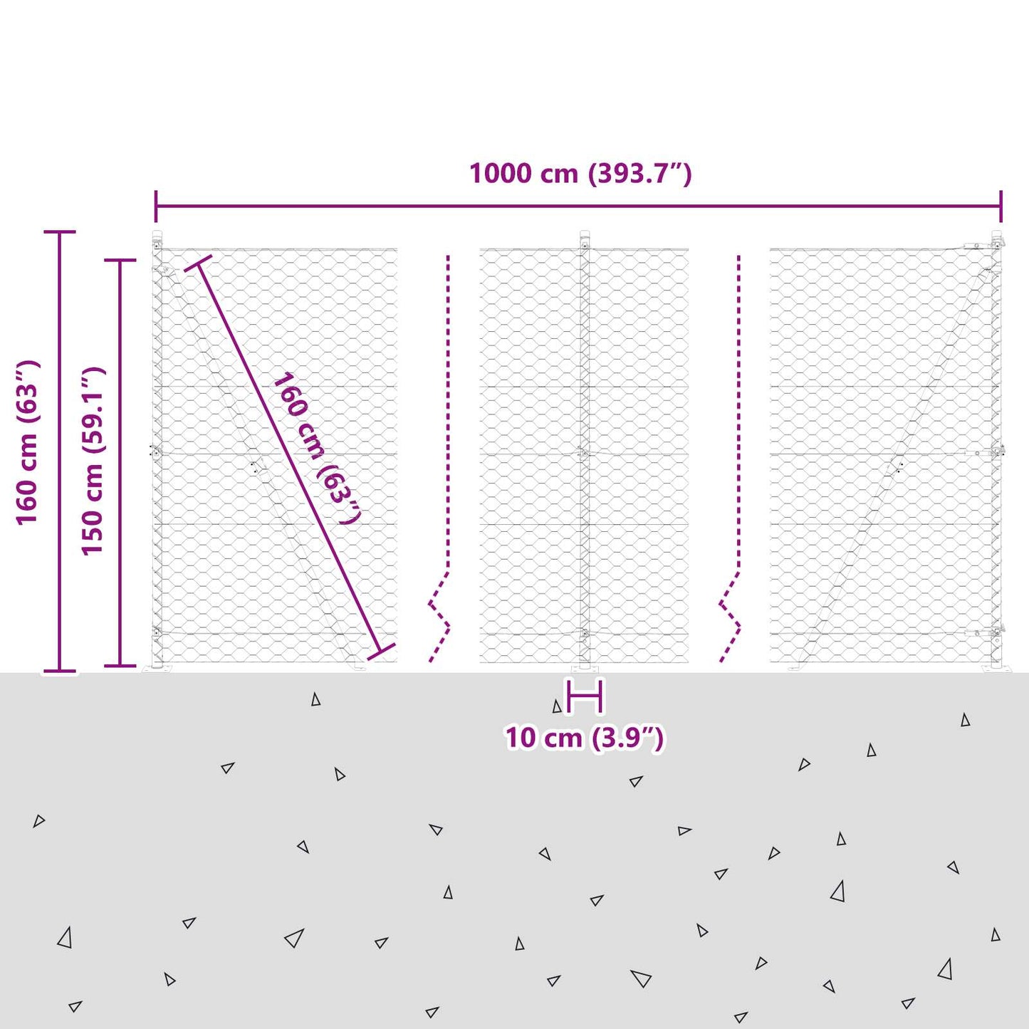 Hexagonal Fence with Concrete Base 10 x 1.5 m Galvanised Steel