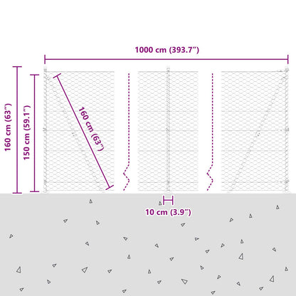 Hexagonal Fence with Concrete Base 10 x 1.5 m Galvanised Steel