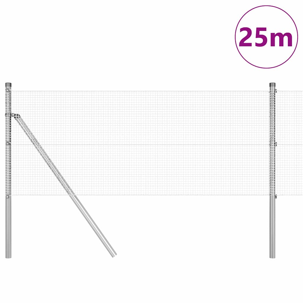 Welded Wire Fence Ground Fix 25 x 0.8 m Galvanised Steel Silver