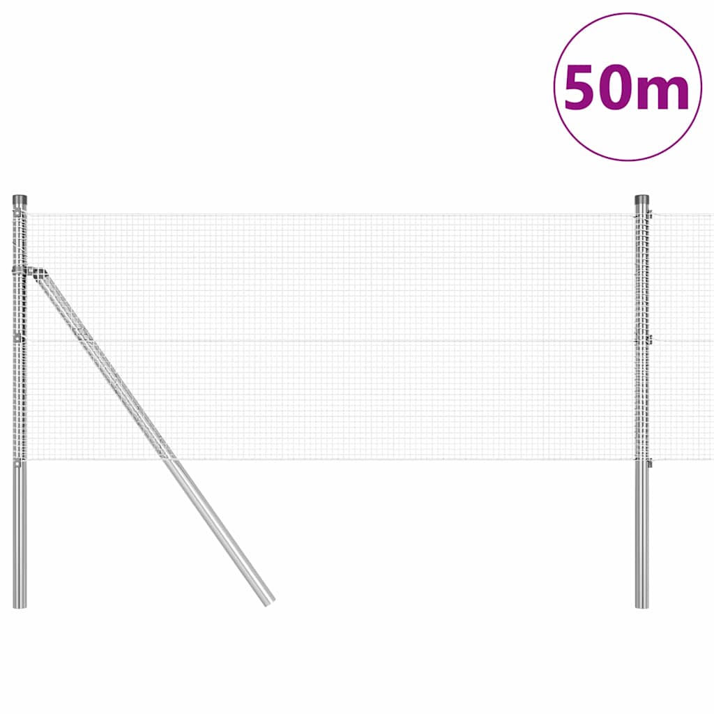 Welded Wire Fence Ground Fix 50 x 0.8 m Galvanised Steel Silver