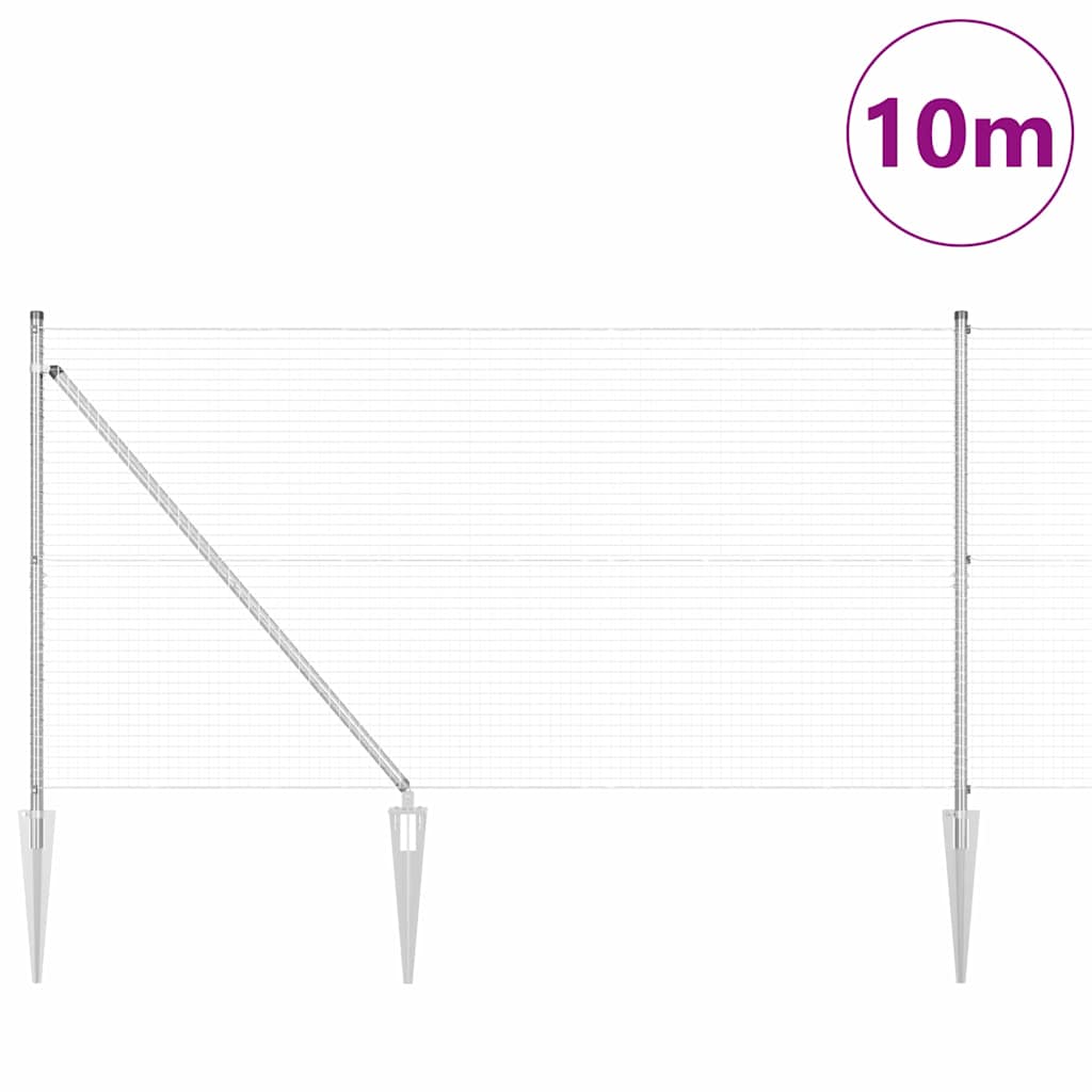 Welded Wire Fence with Spikes 10 x 1 m Galvanised Steel Silver