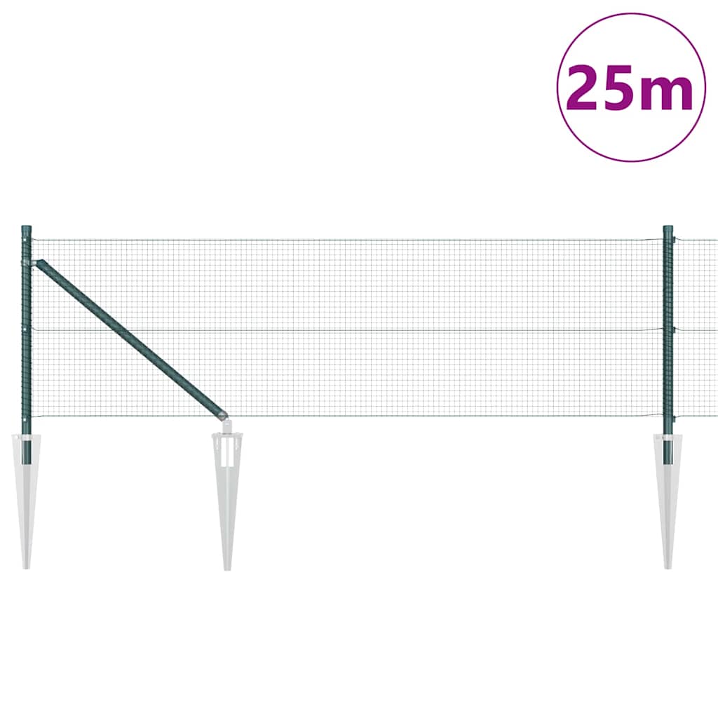 Welded Wire Fence with Spikes 25 x 0.5 m PVC-coated Steel Green