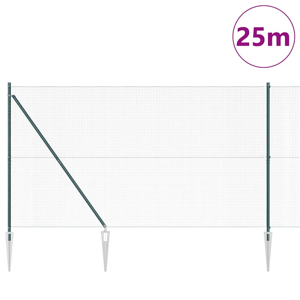 Welded Wire Fence with Spikes 25 x 1.6 m PVC-coated Steel Green