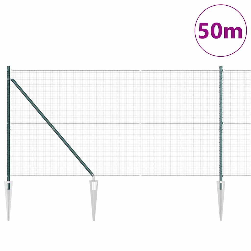 Welded Wire Fence with Spikes 50 x 1.2 m PVC-coated Steel Green