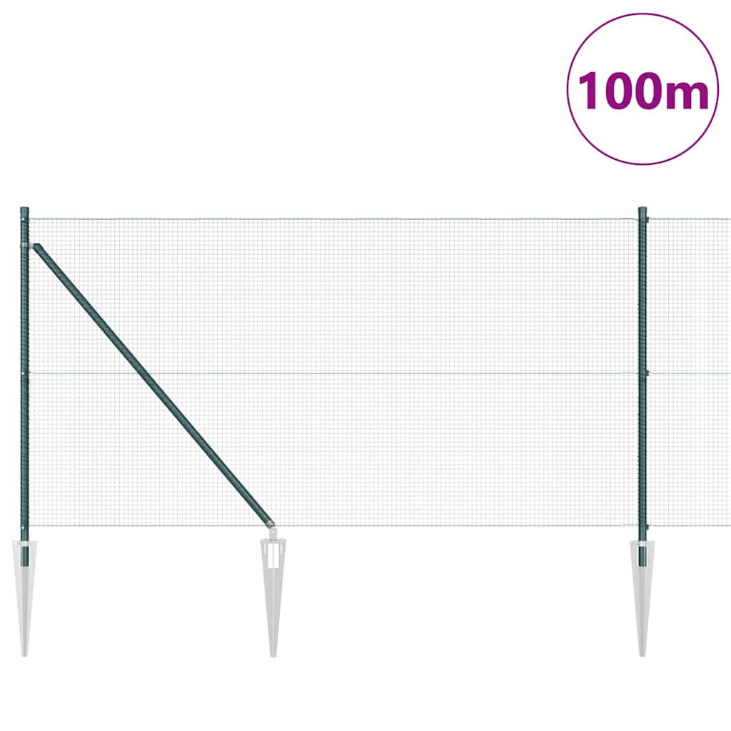 Welded Wire Fence with Spikes 100 x 1 m PVC-coated Steel Green