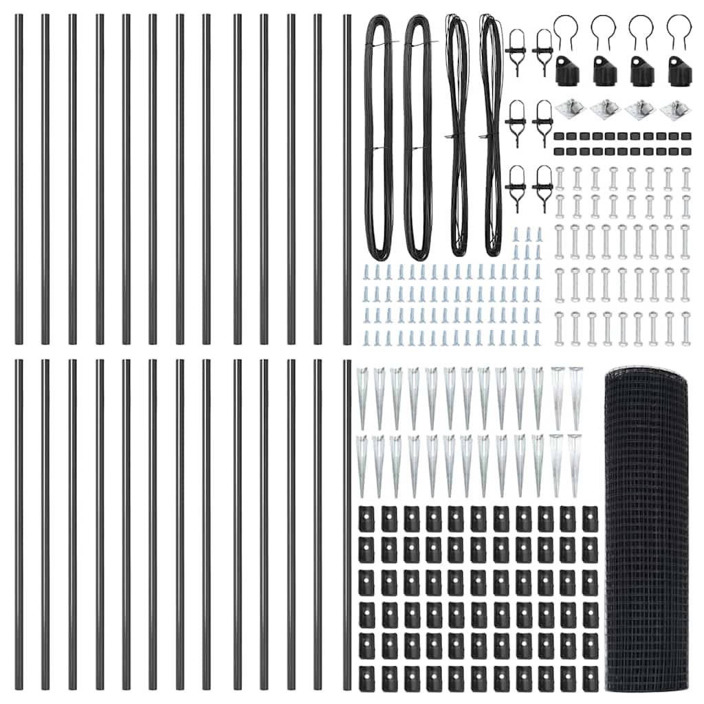 Welded Wire Fence with Spikes 50 x 0.4 m PVC-coated Steel Grey