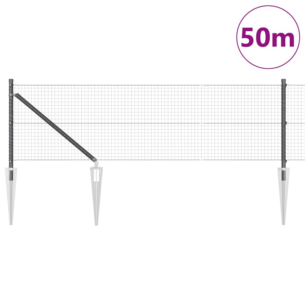 Welded Wire Fence with Spikes 50 x 0.4 m PVC-coated Steel Grey