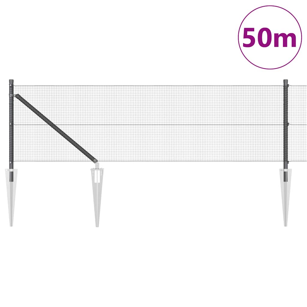 Welded Wire Fence with Spikes 50 x 0.8 m PVC-coated Steel Grey
