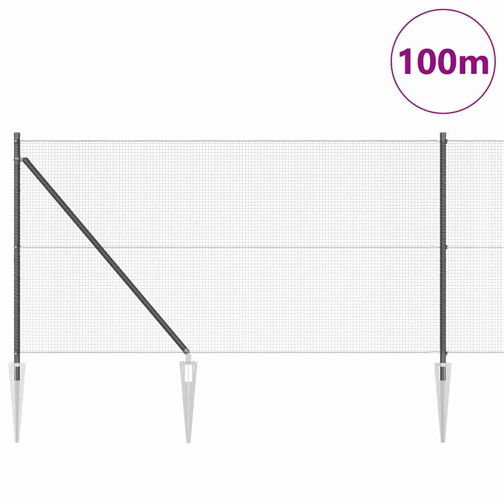 Welded Wire Fence with Spikes 100 x 1 m PVC-coated Steel Grey