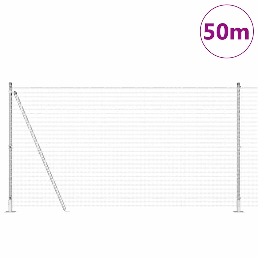 Welded Wire Fence with Concrete Base 50 x 1.2 m Silver Mesh