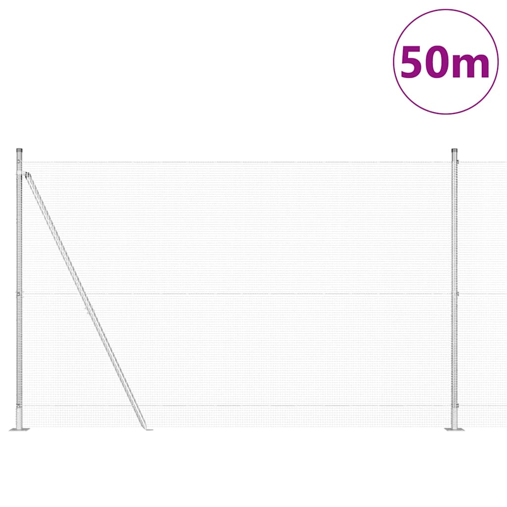 Welded Wire Fence with Concrete Base 50 x 1.5 m Silver Mesh