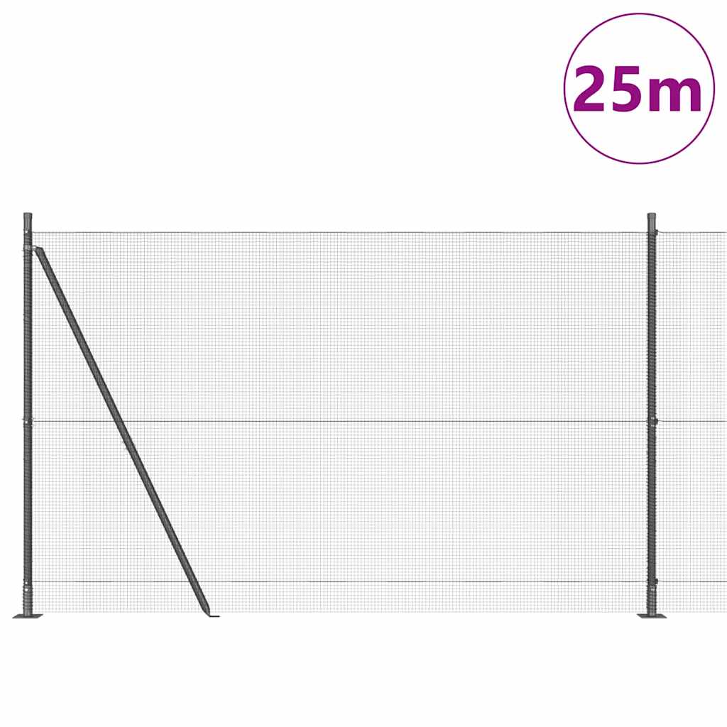 Welded Wire Fence with Concrete Base 25 x 1.5 m Grey Mesh