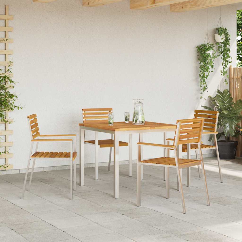 Dining Table 90x90x75 cm Solid Acacia Wood and Stainless Steel