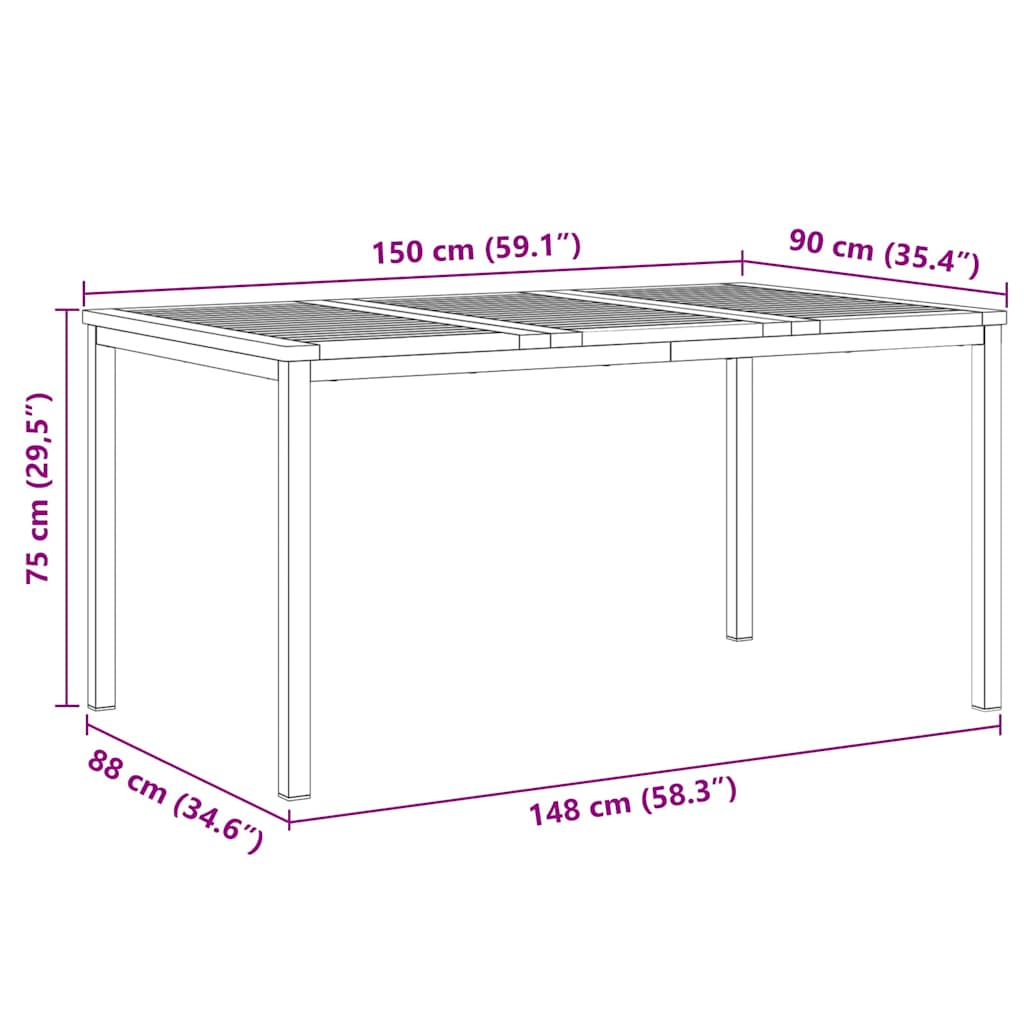 Dining Table 150x90x75 cm Solid Acacia Wood and Stainless Steel