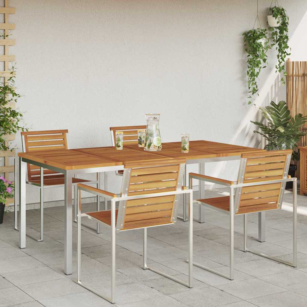 Dining Table 180x90x75 cm Solid Acacia Wood and Stainless Steel