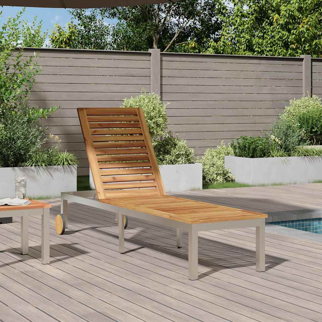 Sun Lounger Solid Acacia Wood and Stainless Steel