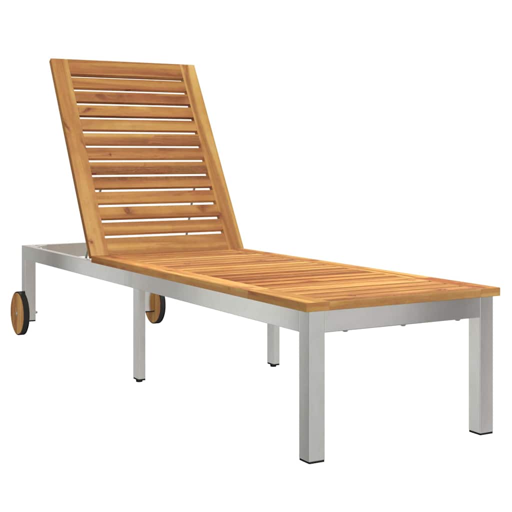 Sun Lounger Solid Acacia Wood and Stainless Steel