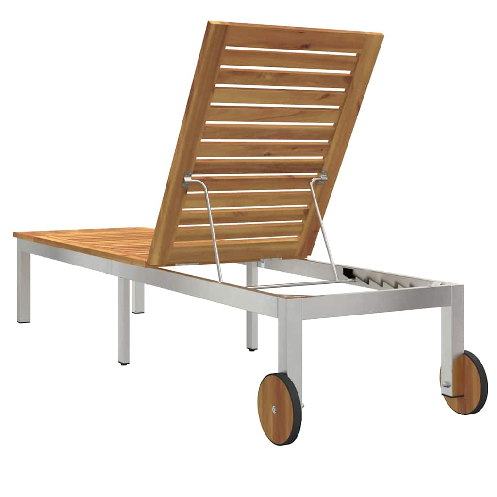 Sun Lounger Solid Acacia Wood and Stainless Steel