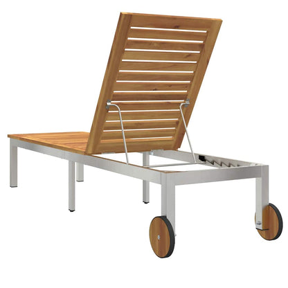 Sun Lounger Solid Acacia Wood and Stainless Steel