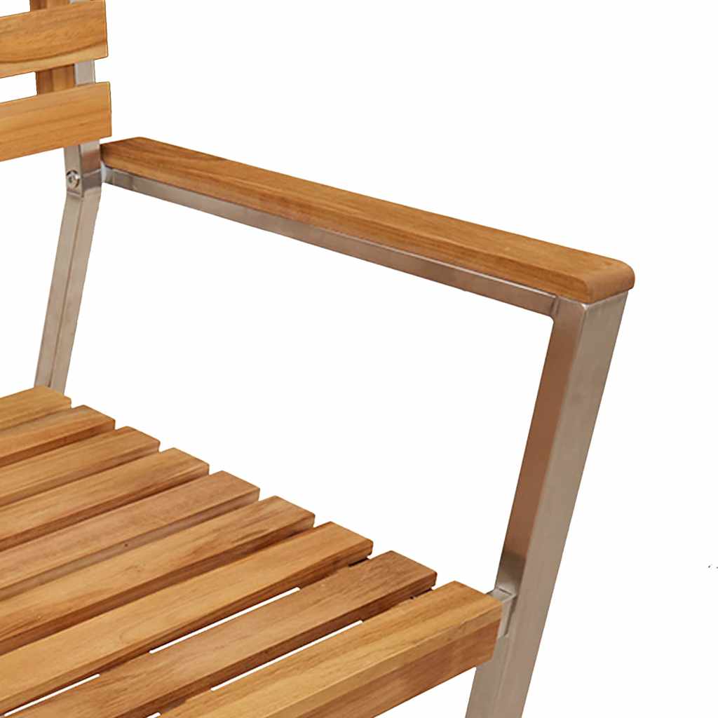 Garden Chair 2 pcs Solid Teak Wood and Stainless Steel