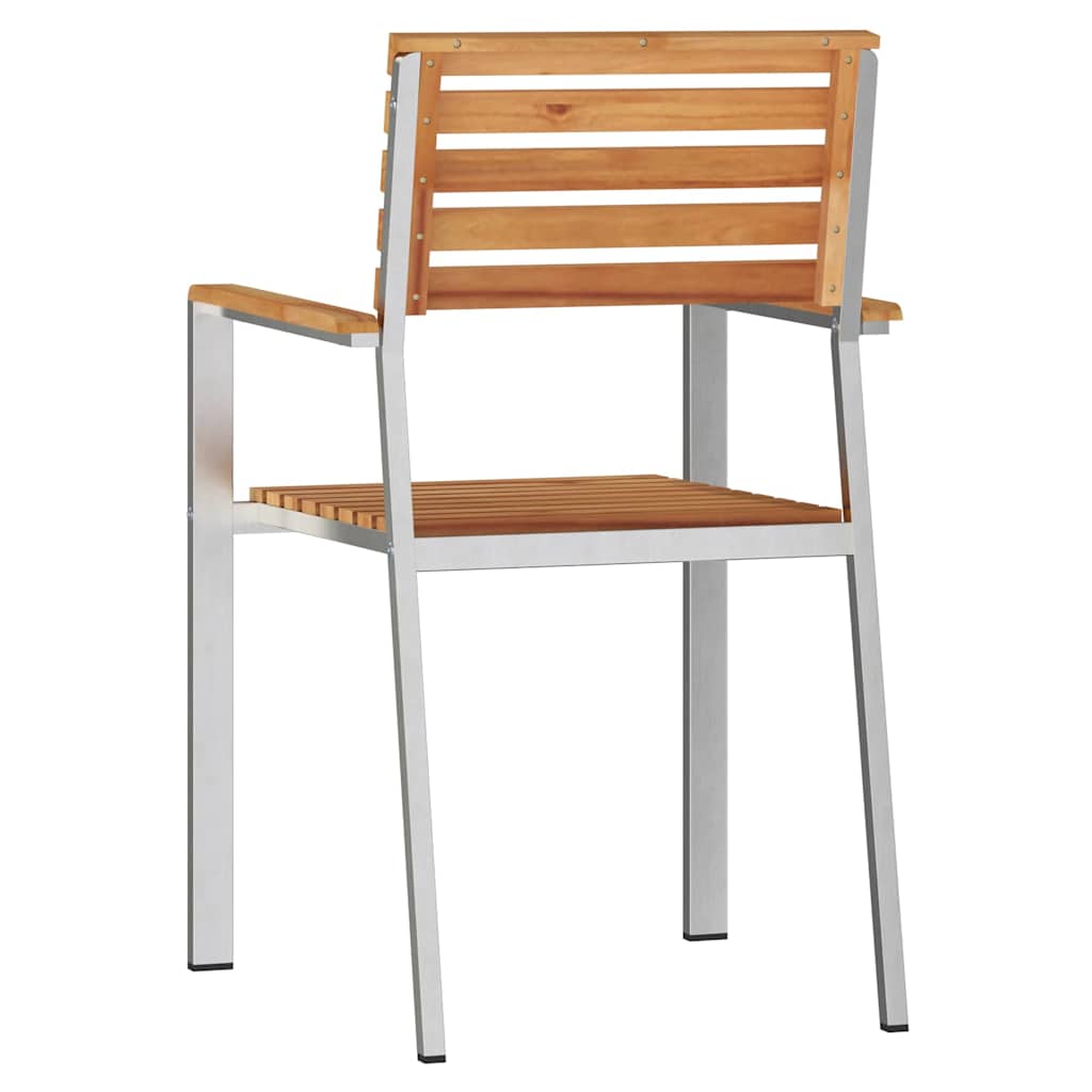 Garden Chair 2 pcs Solid Teak Wood and Stainless Steel