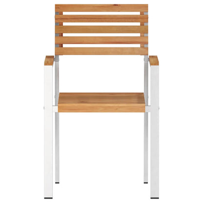 Garden Chair 2 pcs Solid Teak Wood and Stainless Steel